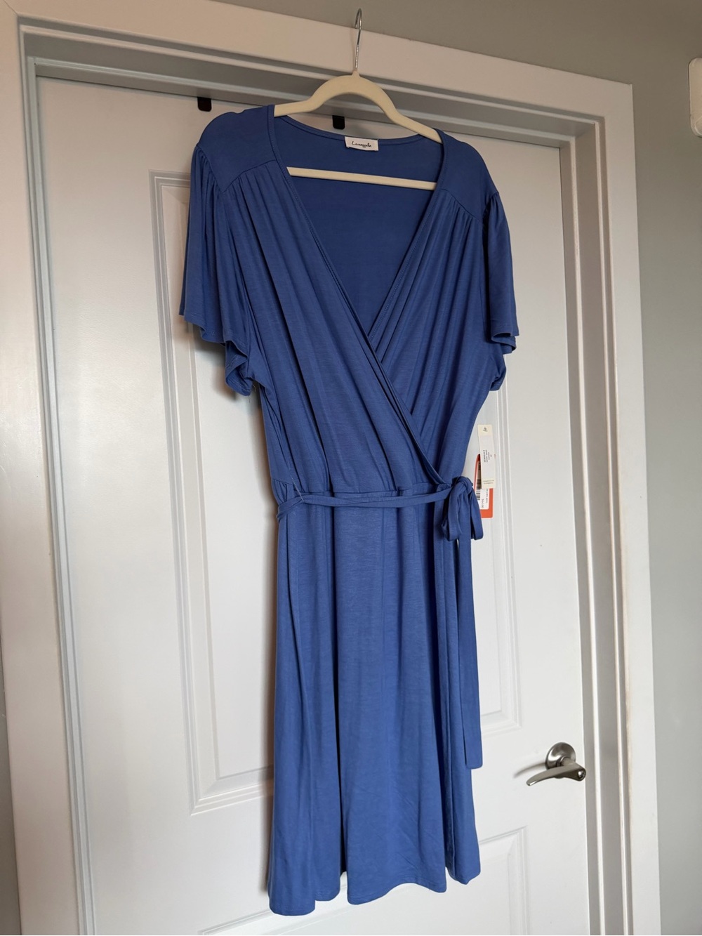 Loveappella 2X Denim Blue Surplice Wrap Dress NWT